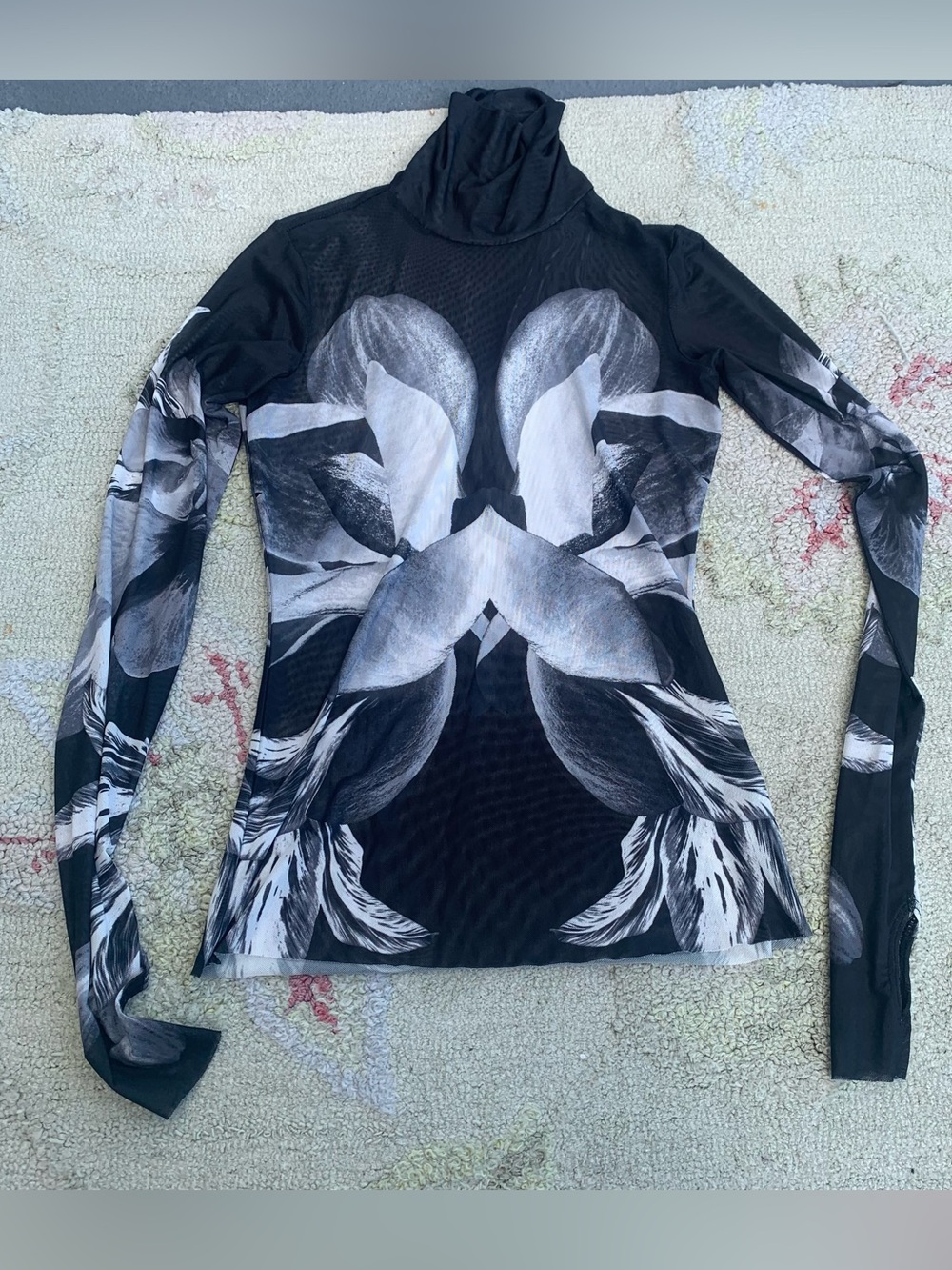 AFRM Zadie Power Mesh Turtleneck Top Noir Botanical Size S